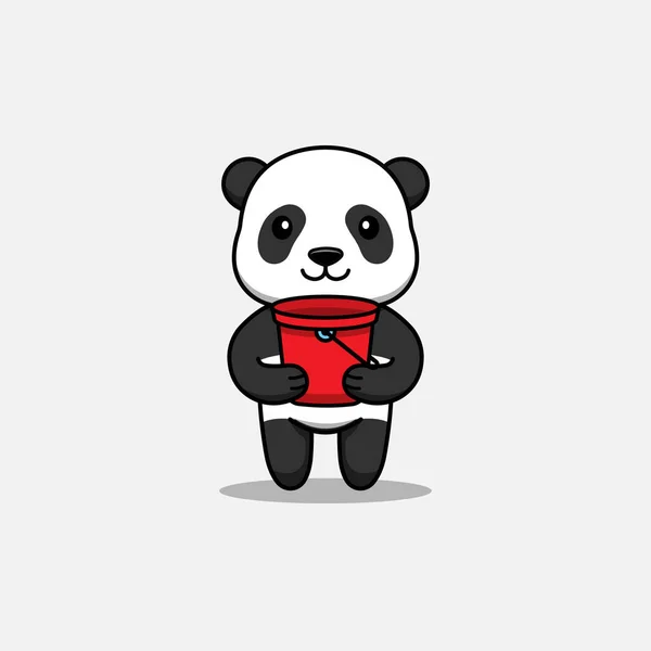 Niedlicher Panda Trägt Roten Eimer — Stockvektor