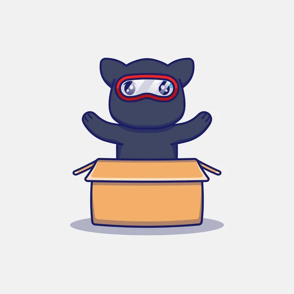 Chat Ninja Mignon Dans Carton — Image vectorielle