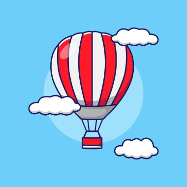 Cute red air balloon icon cartoon flying in the blue sky