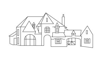 Çizgi sanatı lüks Amerikan aile evi. Yeni banliyö konutları dış ev vektörü. . 