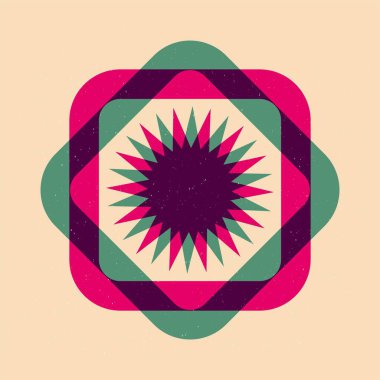 Renkli geometrik şekiller modayı takip eden riso grafik desen tarzında. Çeşitli geometri izole sembol demeti. Çocuklar ya da yaratıcı tasarım için temel unsurlar.