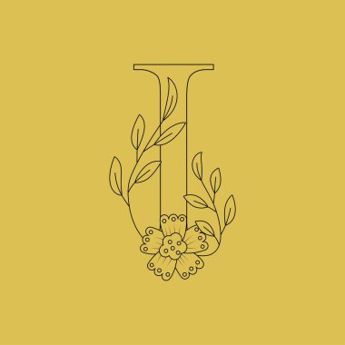 Botanical Minimalistic. capital I letter Initial Letter I Feminine Logos with Organic Plant Elements Vector design
