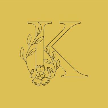 Botanical Minimalistic. capital K letter Initial Letter K Feminine Logos with Organic Plant Elements Vector design
