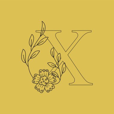 Botanical Minimalistic. capital X letter Initial Letter X Feminine Logos with Organic Plant Elements Vector design