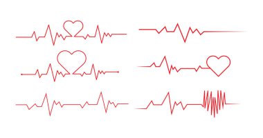 Kalp atışı doğrusal tasarım vektör işaretleri ayarlandı. Tıp konsepti. Tıbbi uygulamalar ve web siteleri için kalp atışı düz simgesi. Doğrusal olarak sembol kardiyogramı kalp logosu