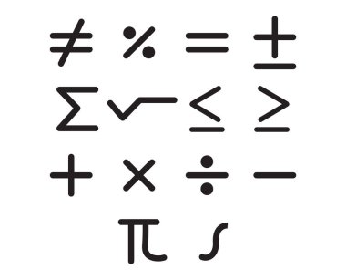 Siyah matematik sembolleri seti, ikon. matematiksel hesaplamalar. 