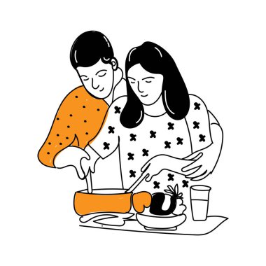 Genç aile mutfakta..