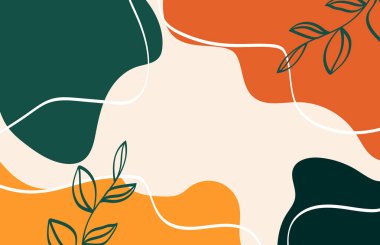 El çizgileri ve yaprakları olan soyut vektör arkaplanı. Moda minimal tasarım. Doğal arka plan, doğal yapraklar, dallar. modern arkaplan.