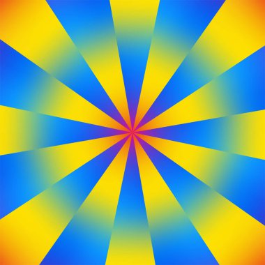 Canlı Gradyan Merkezi 'nde Mavi ve Sarı Işınlı Renkli Radyal Patlama Arkaplanı, Posterler, Reklamlar ve Pop Art Projeleri İçin Mükemmel Çizgi Roman Tasarımı
