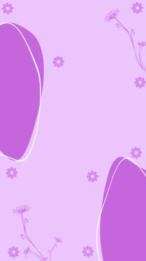 Yumuşak organik şekillere ve papatya çiçeği elementlerine sahip soyut pastel mor çiçek arkaplanı. Kadınsı markalaşma, davetiyeler, kozmetik ürünler, sosyal medya şablonları veya nazik romantik tasarımlar için mükemmel..