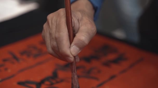 Написание Китайской Каллиграфии Словом Удача Традиционного Китайского Нового Года — стоковое видео