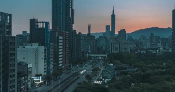 Wschód Słońca Hiperlapsja Centrum Tajpej Tajwan — Wideo stockowe