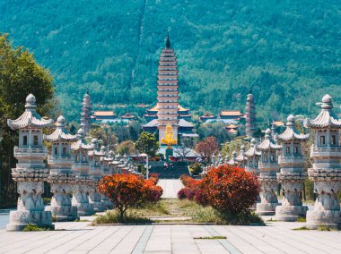 Old Town of Dali with Three Pagodas during the summer day 