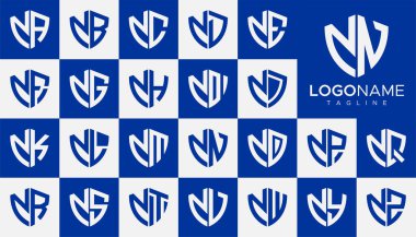 Kalkan N harfi logo tasarım vektörü. Basit güvenlik N logo grafik şablonu seti.
