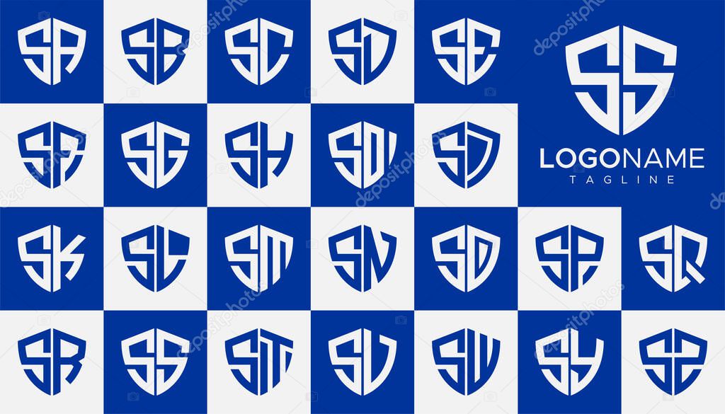 Set of shield S letter logo design vector. Simple security S logo graphic template set.
