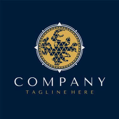 Lüks pusula logo tasarım şablonu. Seyahat uluslararası logosu.