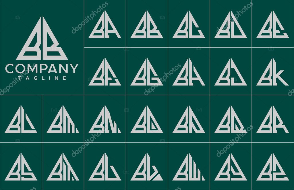 Modern triangle letter B logo design template set. Simple line B initial logo brand