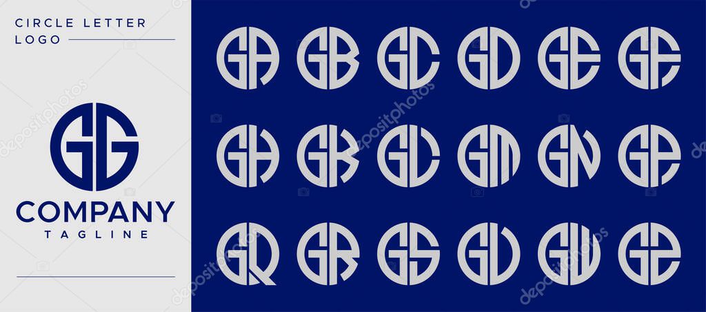 Collection of simple circle letter G logo design vector. G letter mark template set.
