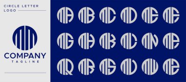 Collection of simple circle letter M logo design vector. M letter mark template set.