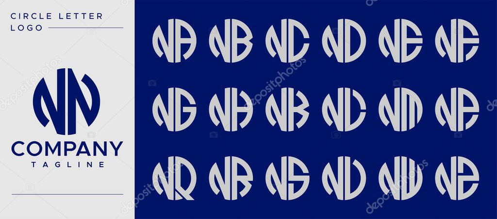 Collection of simple circle letter N logo design vector. N letter mark template set.