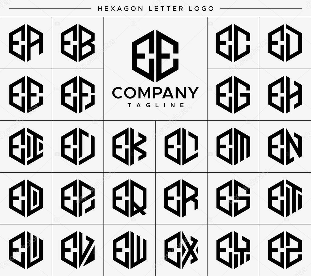 Modern hexagon E letter logo design vector set. Hexagonal EE E logo graphic template.