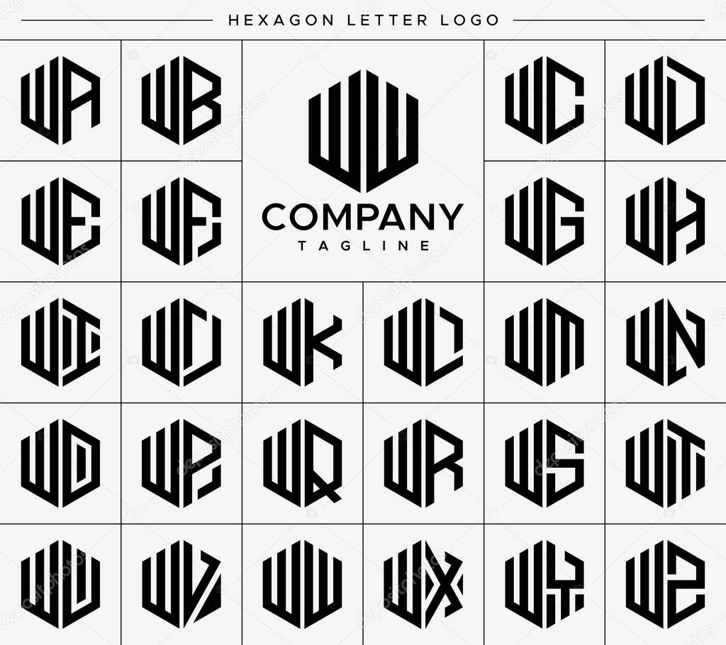 Modern hexagon W letter logo design vector set. Hexagonal WW W logo graphic template.