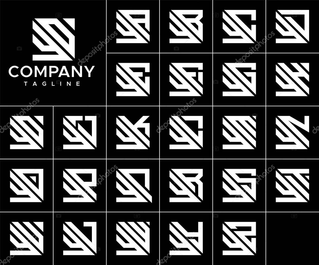 Bundle of abstract square Y letter logo design vector. Simple YY Y logo vector template.