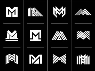 Minimalist satır M logo tasarım markası. Modern şirketin ilk M logosu.