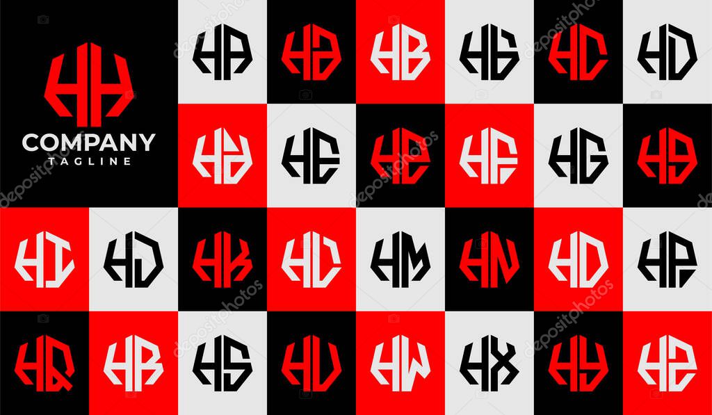 Set of line heptagon abstract letter H HH logo design.
