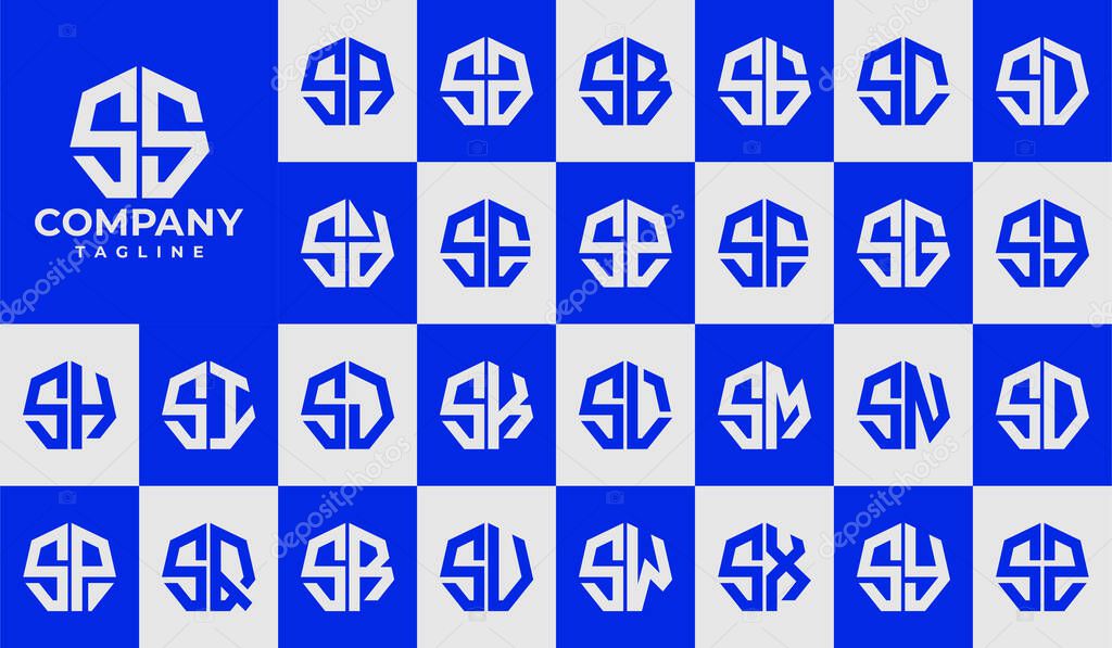 Modern line heptagon initial letter S SS logo design set.