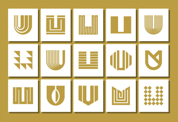 Elegant line abstract letter U logo design set