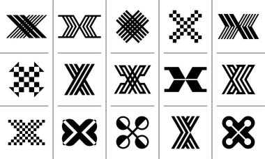 Dijital satır ilk harf X logo tasarımı seti