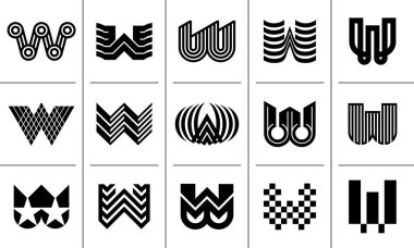 Geometrik satır logosu W harfi simge tasarımı seti