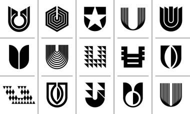 Modern dijital çizgi düz ilk harf U logo tasarımı seti
