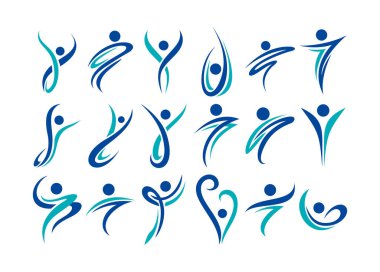 Basit çizgi soyut insan pozu logo tasarımı seti