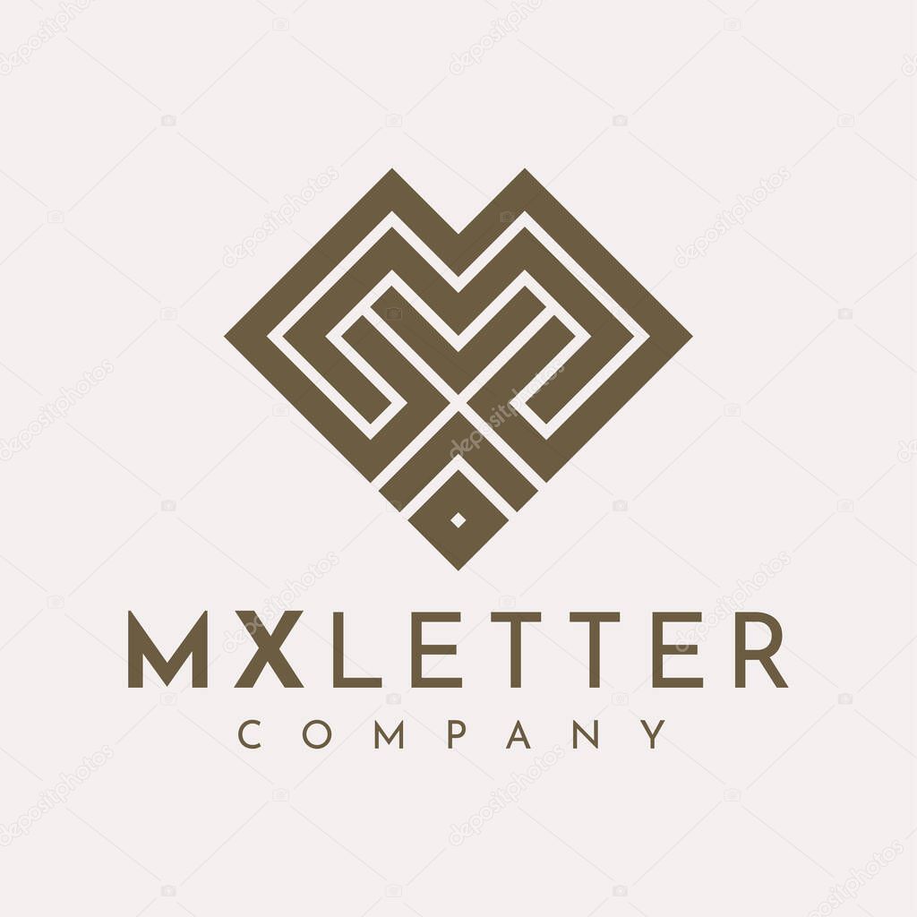Minimalist line geometric letter M X MX XM logo design