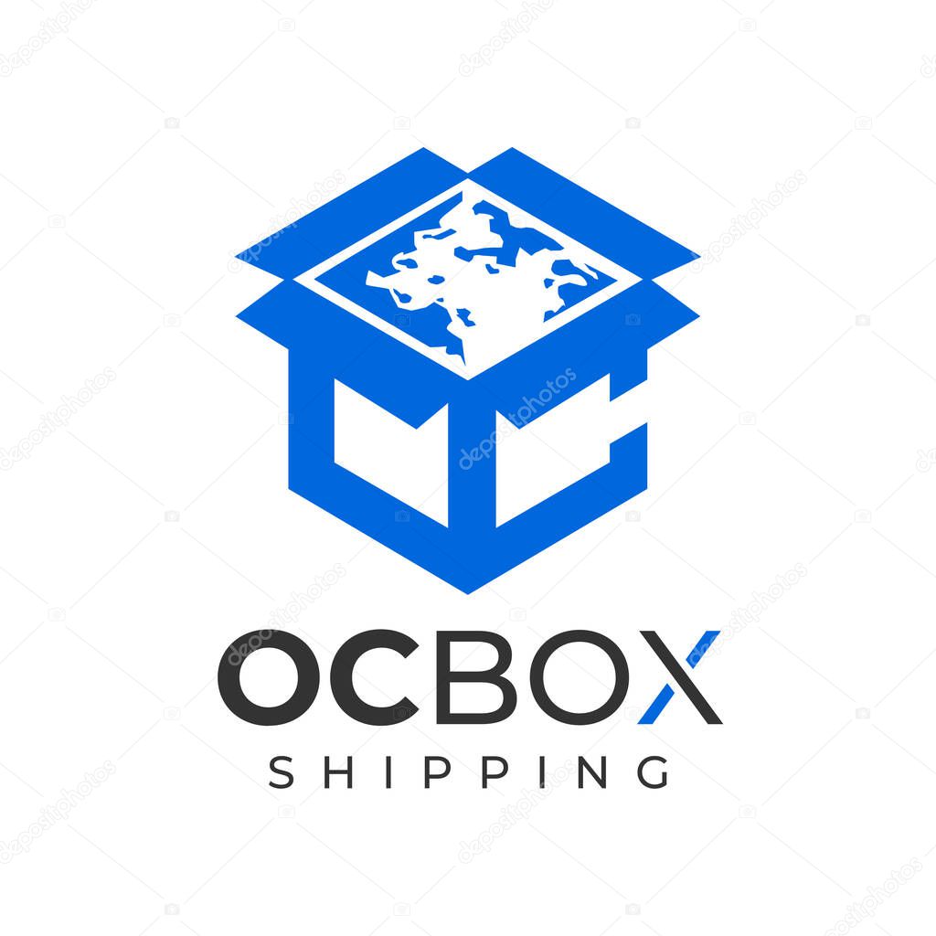 Minimalist shipping packaging letter O C OC logo design.