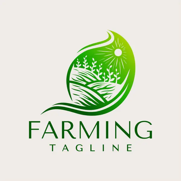 Illustrative farm landscape in leaf form logo design