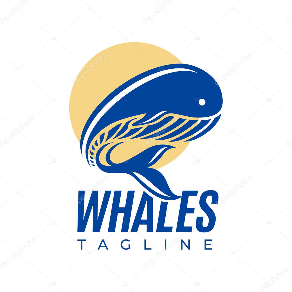 Illustrative jumping whale logo design.