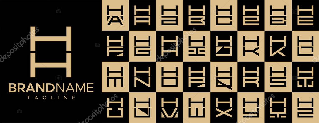 Simple square letter H HH logo design set.