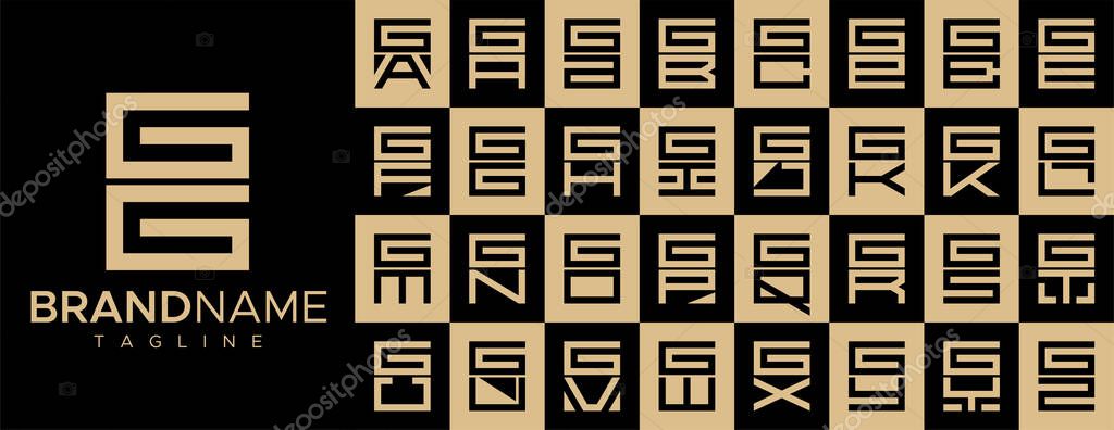 Simple square letter G GG logo design set.