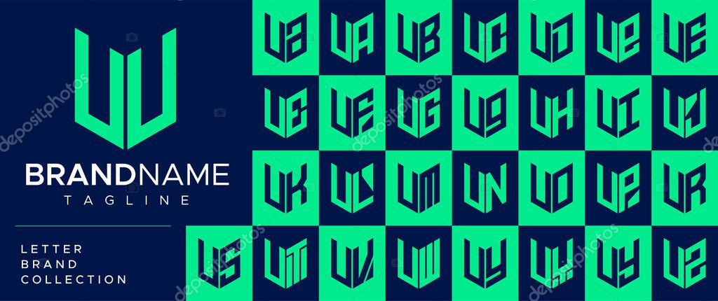 Modern line shield letter U UU logo design set.