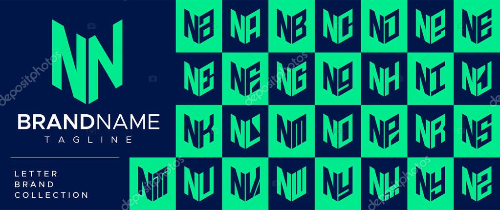 Modern line shield letter N NN logo design set.