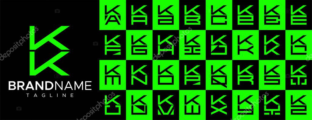 Simple square letter K KK logo design set.