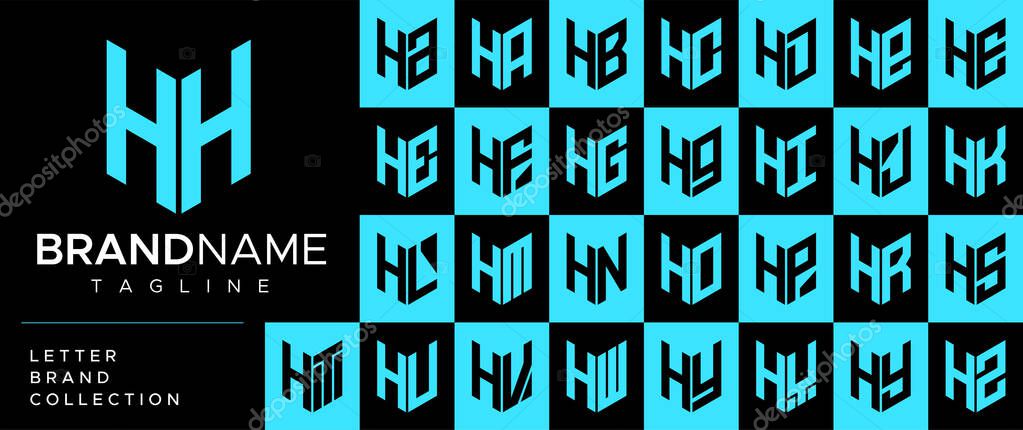 Modern line shield letter H HH logo design set.