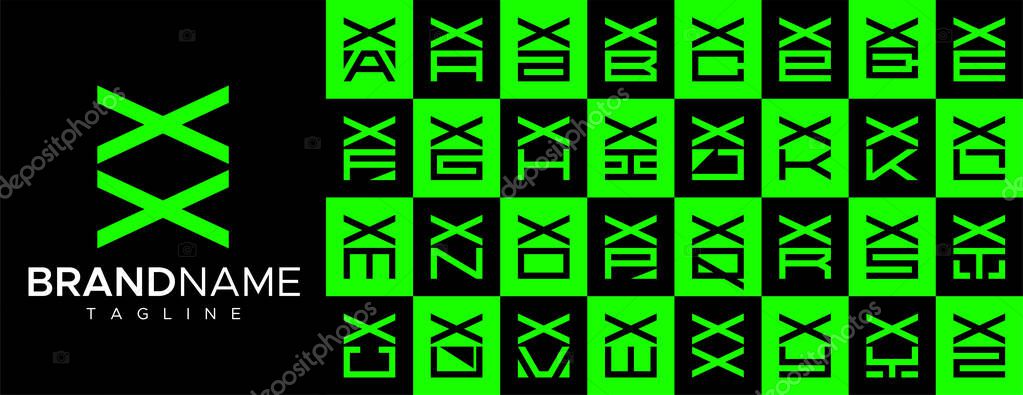 Simple square letter X XX logo design set.