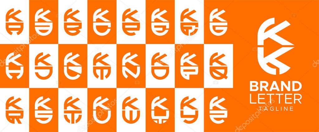 Minimalist capsule letter K KK logo design set.