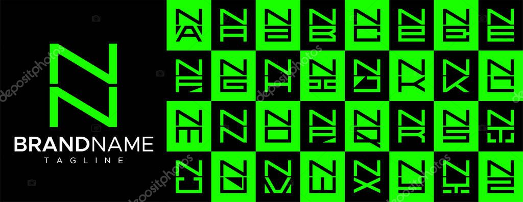 Simple square letter N NN logo design set.