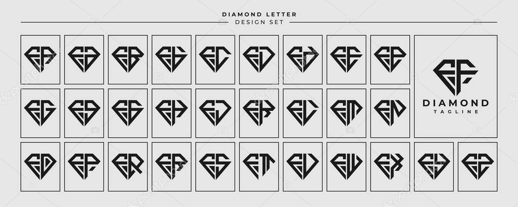 Line jewelry diamond letter F FF logo design set