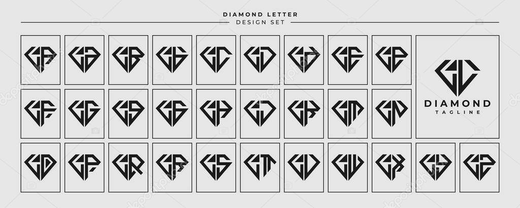 Line jewelry diamond letter L LL logo design set